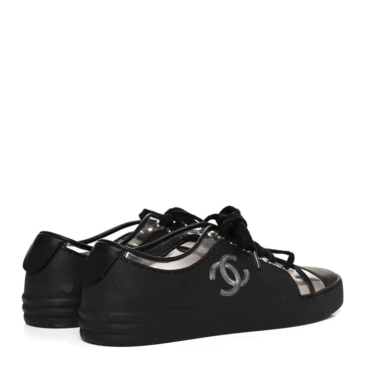 Chanel Calfskin PVC Womens CC Sneakers 38 Black Transparent 4 of 10