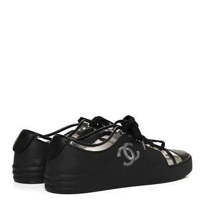 Chanel Calfskin PVC Womens CC Sneakers 38 Black Transparent 4 of 10