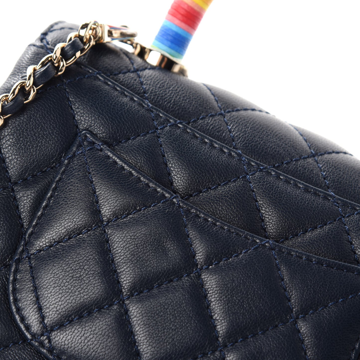 Goatskin Quilted Extra Mini Rainbow Coco Handle Flap Navy Blue