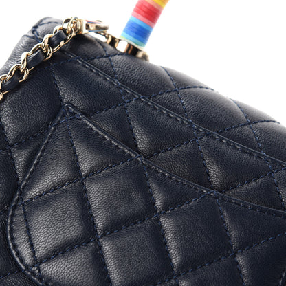 Chanel Goatskin Quilted Extra Mini Rainbow Coco Handle Flap Navy Blue 8 of 13