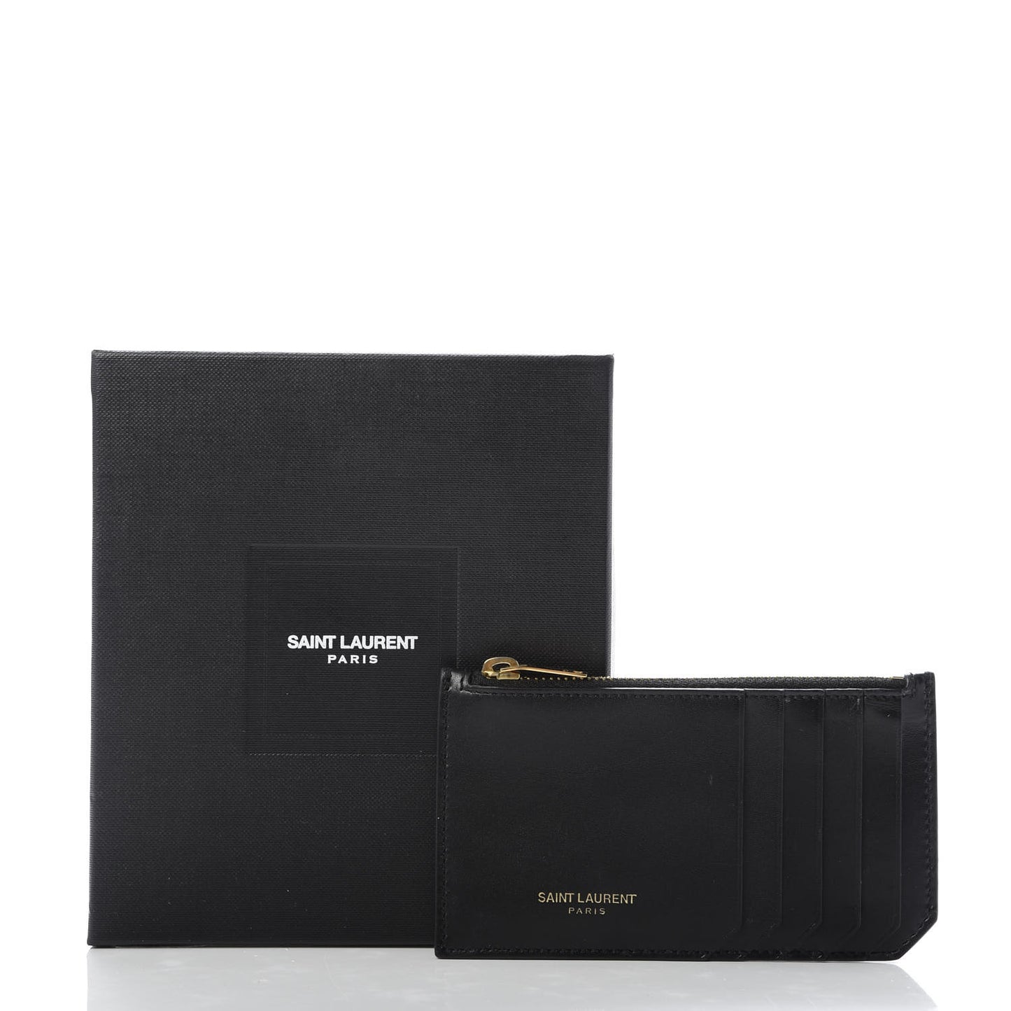 Calfskin 5 Fragments Zip Pouch Card Holder Black