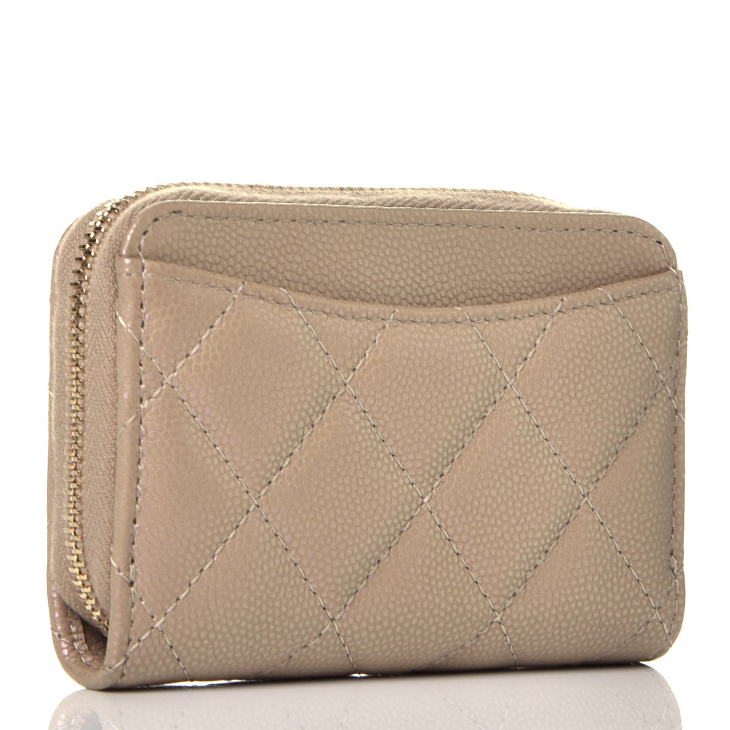 Iridescent Caviar Quilted Zip Around Coin Purse Wallet Beige