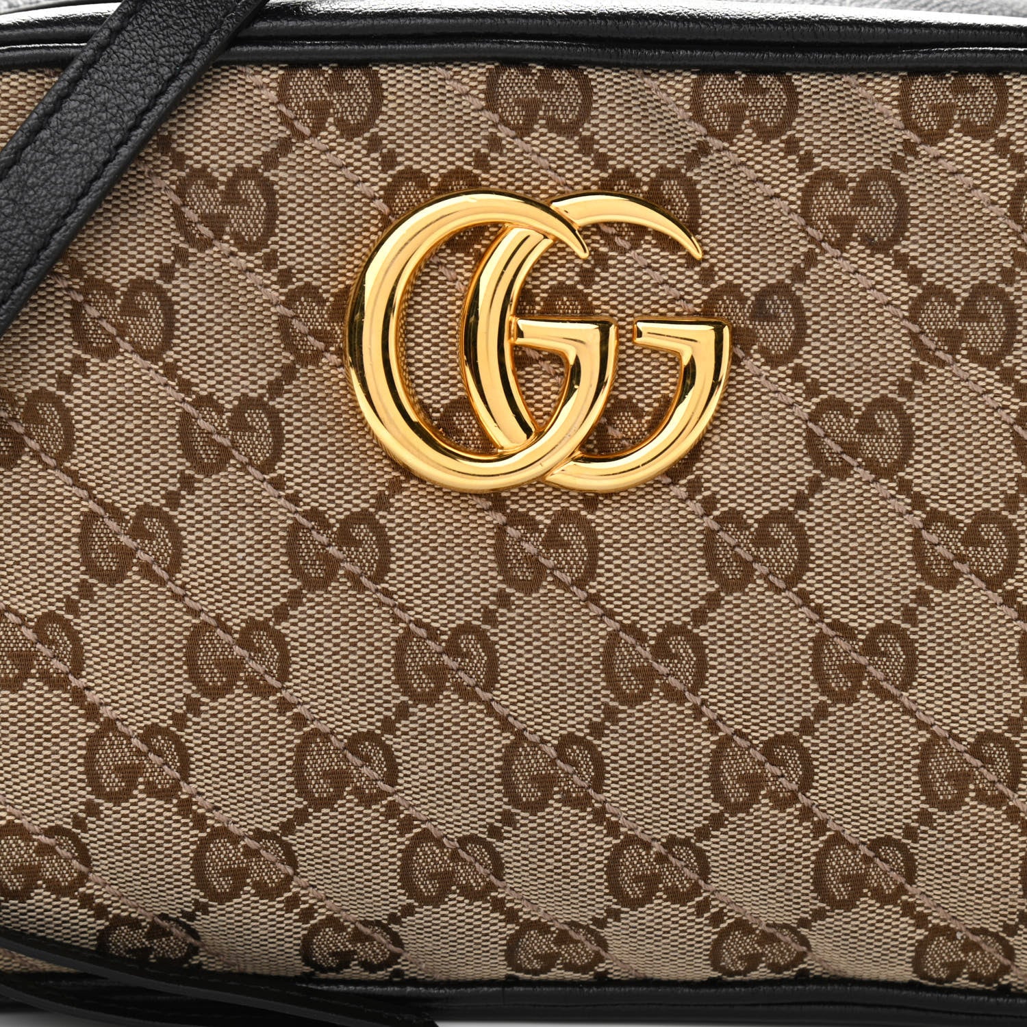 Gucci Monogram Matelasse Diagonal Small GG Marmont Chain Shoulder Bag Beige Black 9 of 11