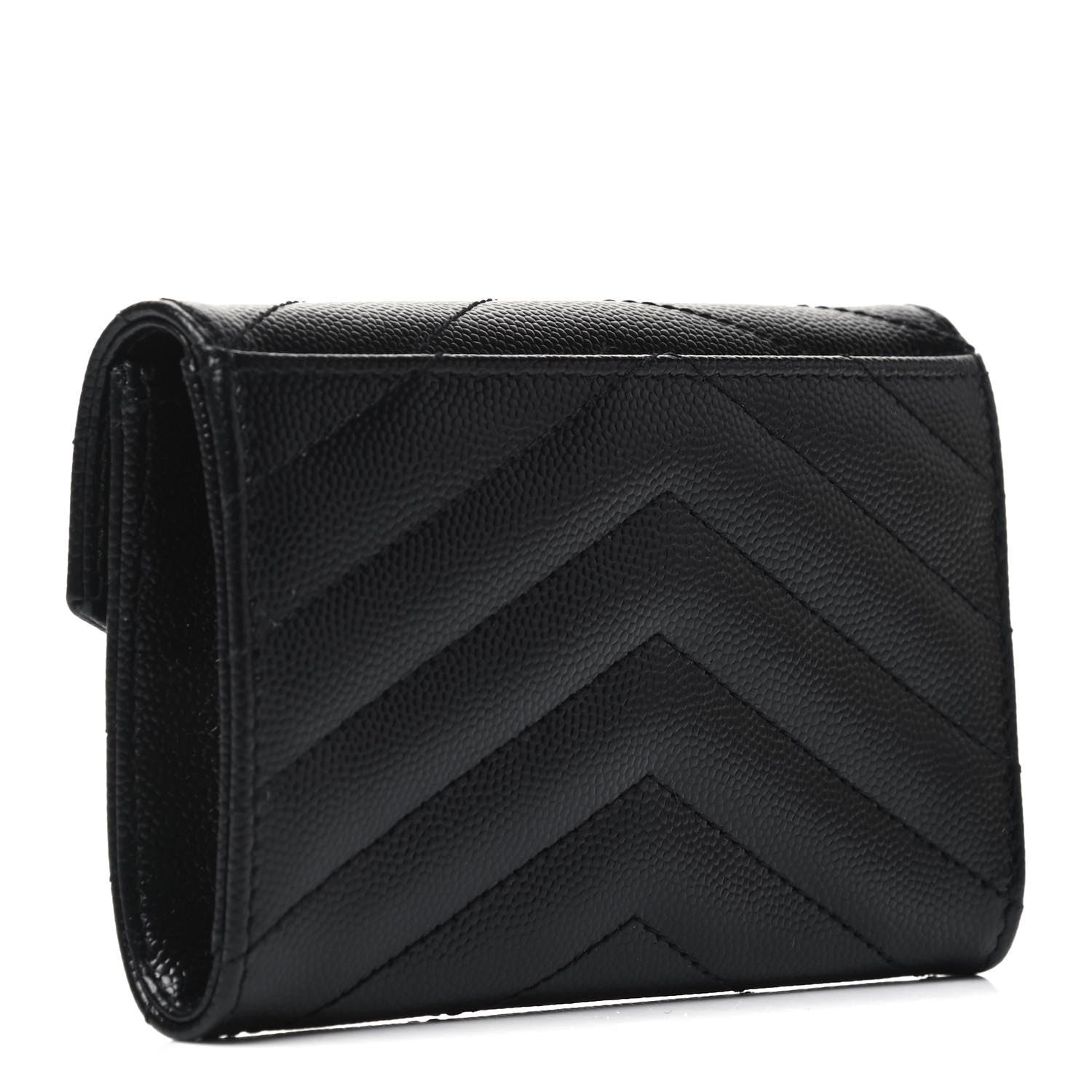 Saint Laurent Grain De Poudre Matelasse Chevron Small Monochrome Monogram Envelope Wallet Black 3 of 9