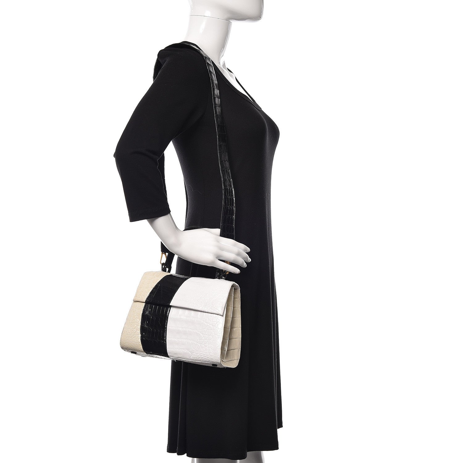 Nancy Gonzalez Crocodile Small Lexi Patchwork Top Handle Bag Cream 3 of 11