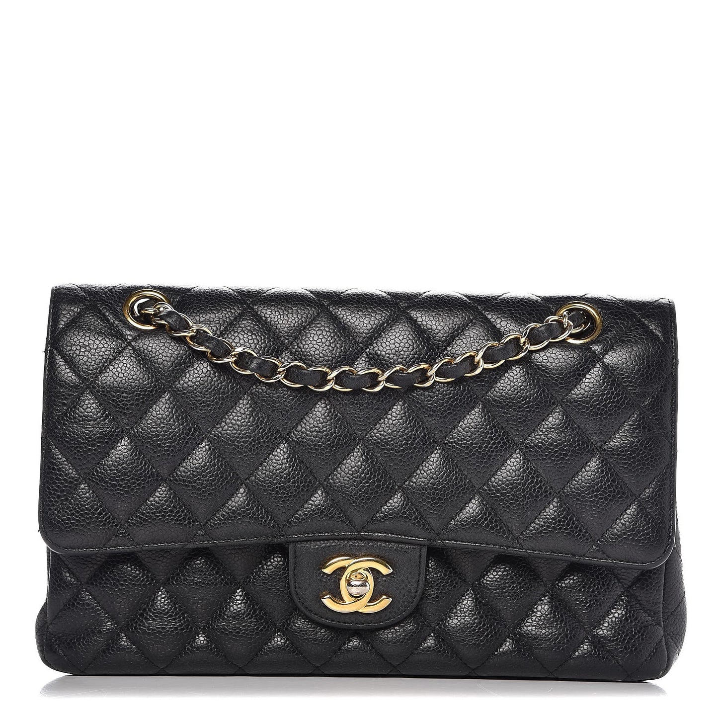 Caviar Quilted Medium Double Flap Black