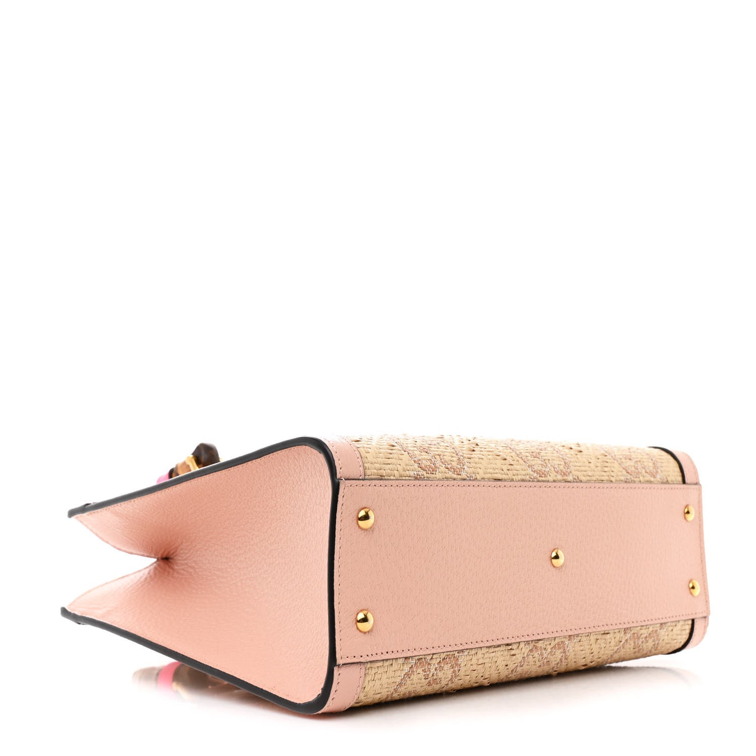 Gucci Raffia Textured Dollar Calfskin GG Monogram Small Diana Tote Bag Natural Wild Rose Fluorescent Fuchsia 4 of 11