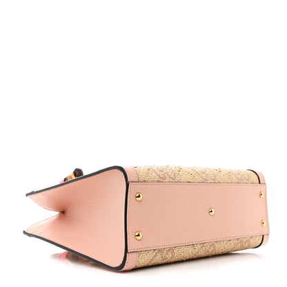 Gucci Raffia Textured Dollar Calfskin GG Monogram Small Diana Tote Bag Natural Wild Rose Fluorescent Fuchsia 4 of 11