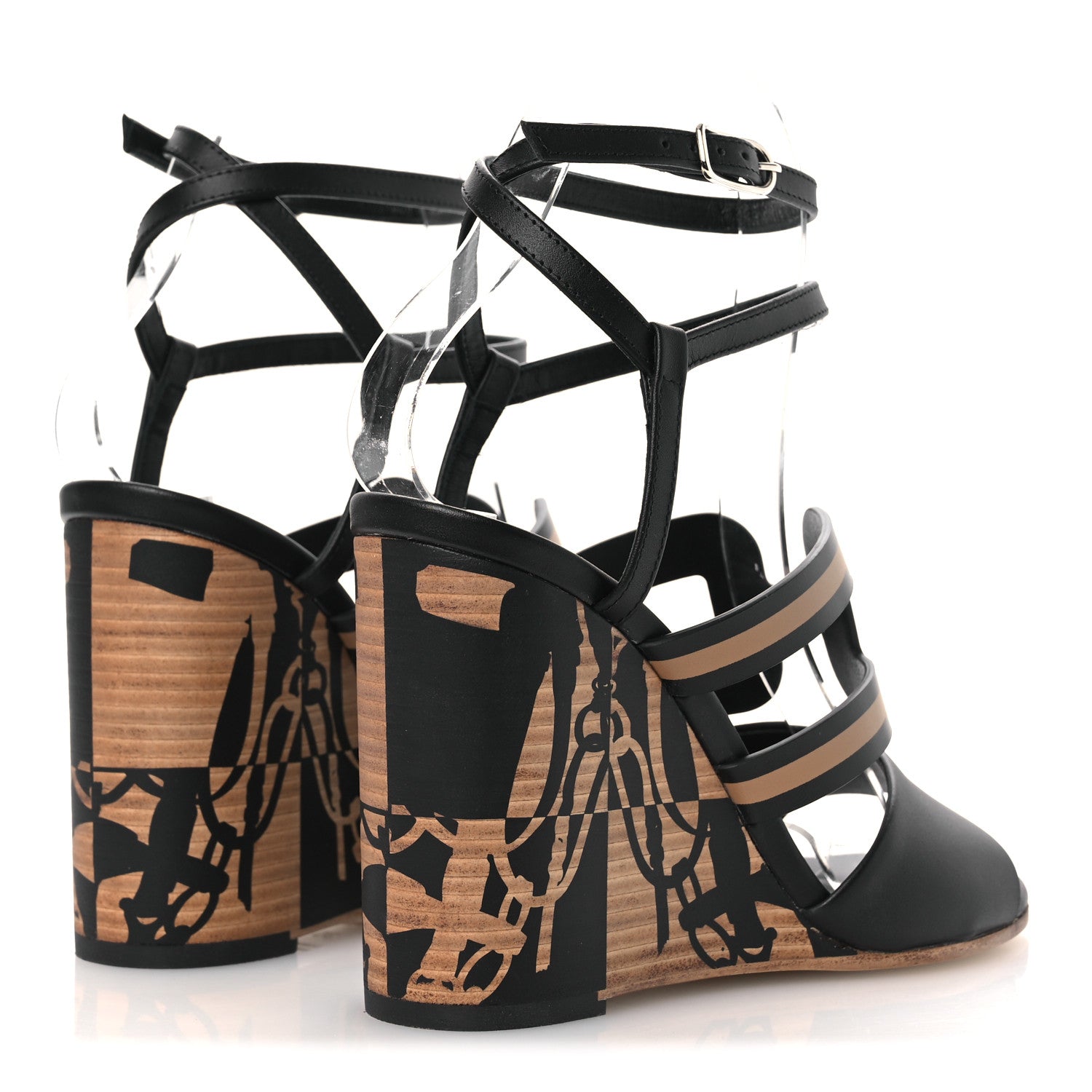 Hermes Calfskin Klara 100 Wedge Sandals 35 Black Natural 5 of 13