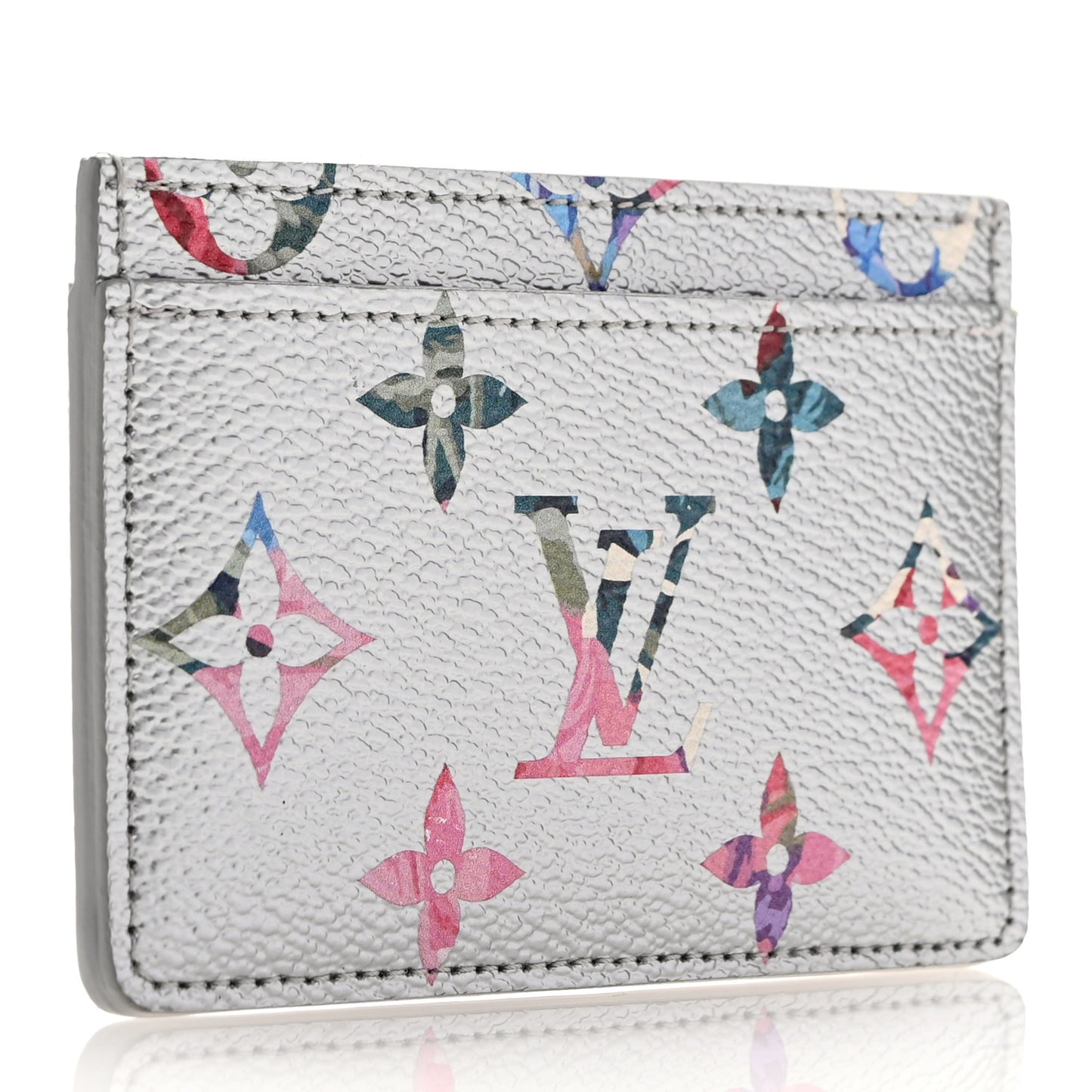 Metallic Monogram LV Garden Card Holder Silver
