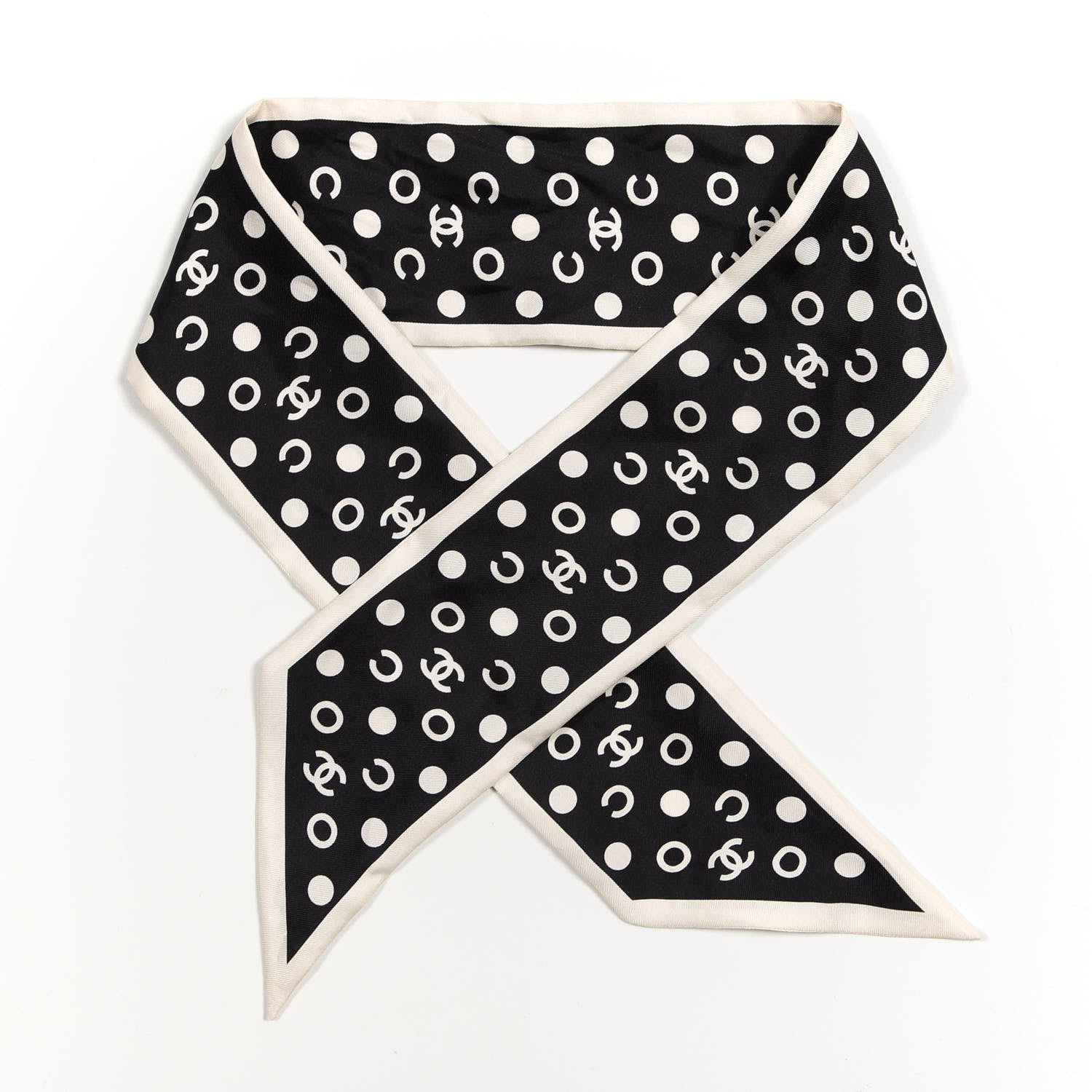 Chanel Silk CC Twilly Hair Tie Black White 2 of 6