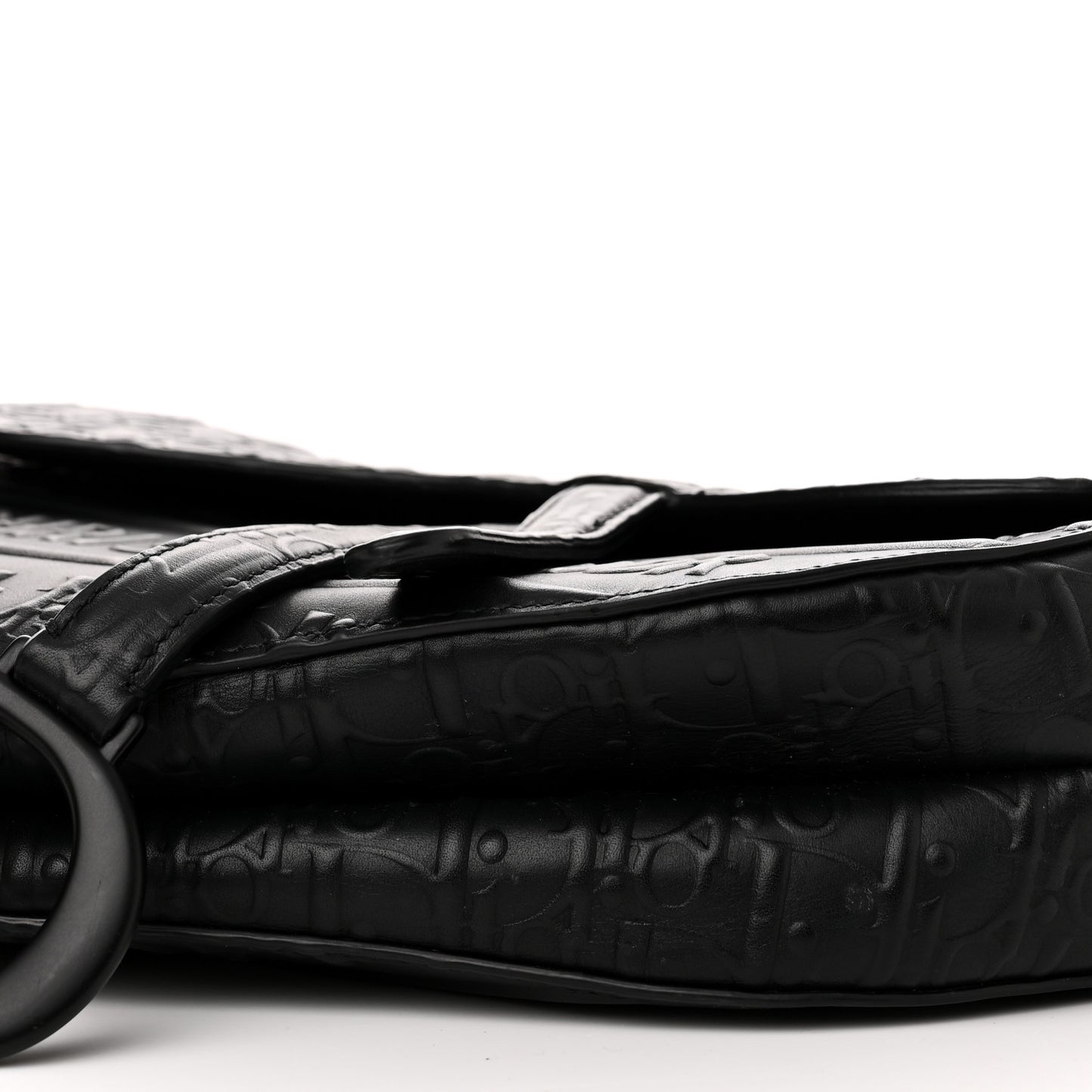 Calfskin Embossed Oblique Saddle Bag With Strap Black