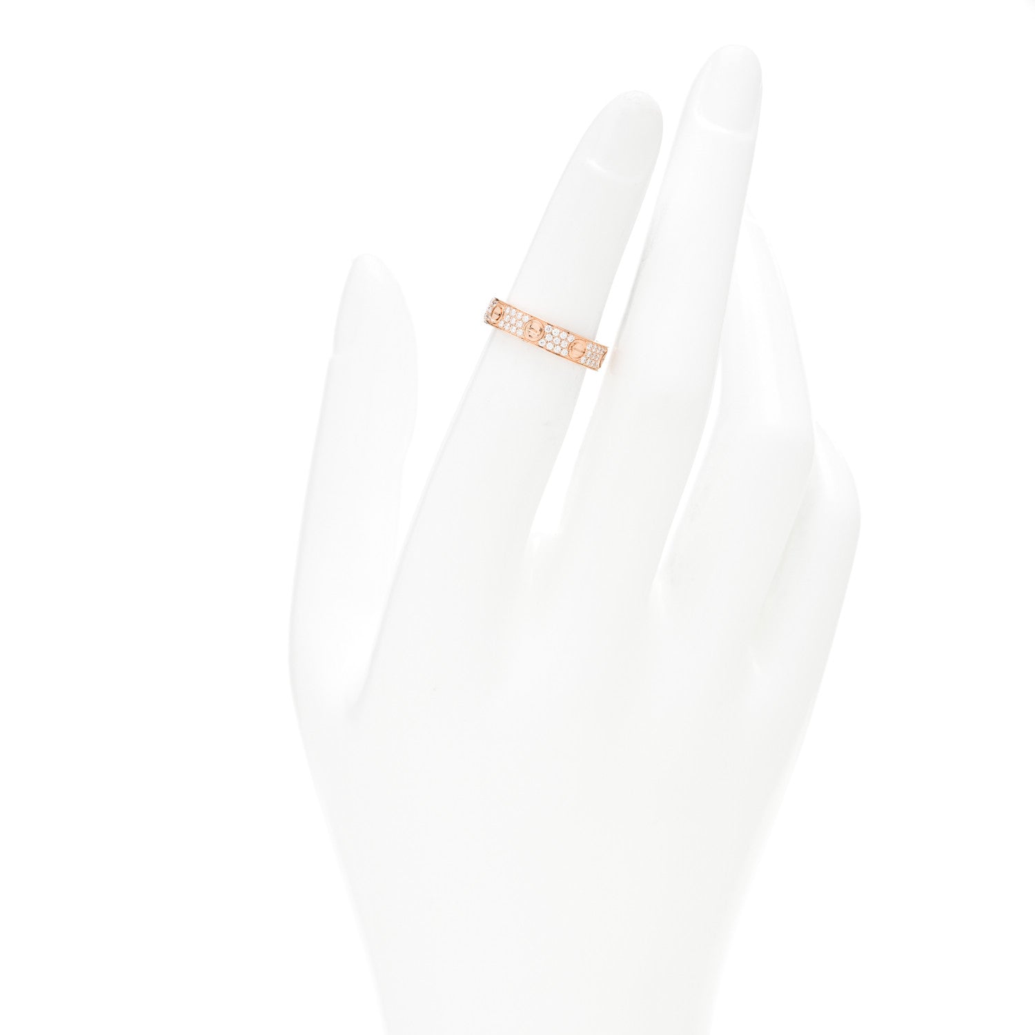 Cartier 18K Pink Gold Diamond 4mm LOVE Wedding Paved Band Ring 48 4.5 2 of 4