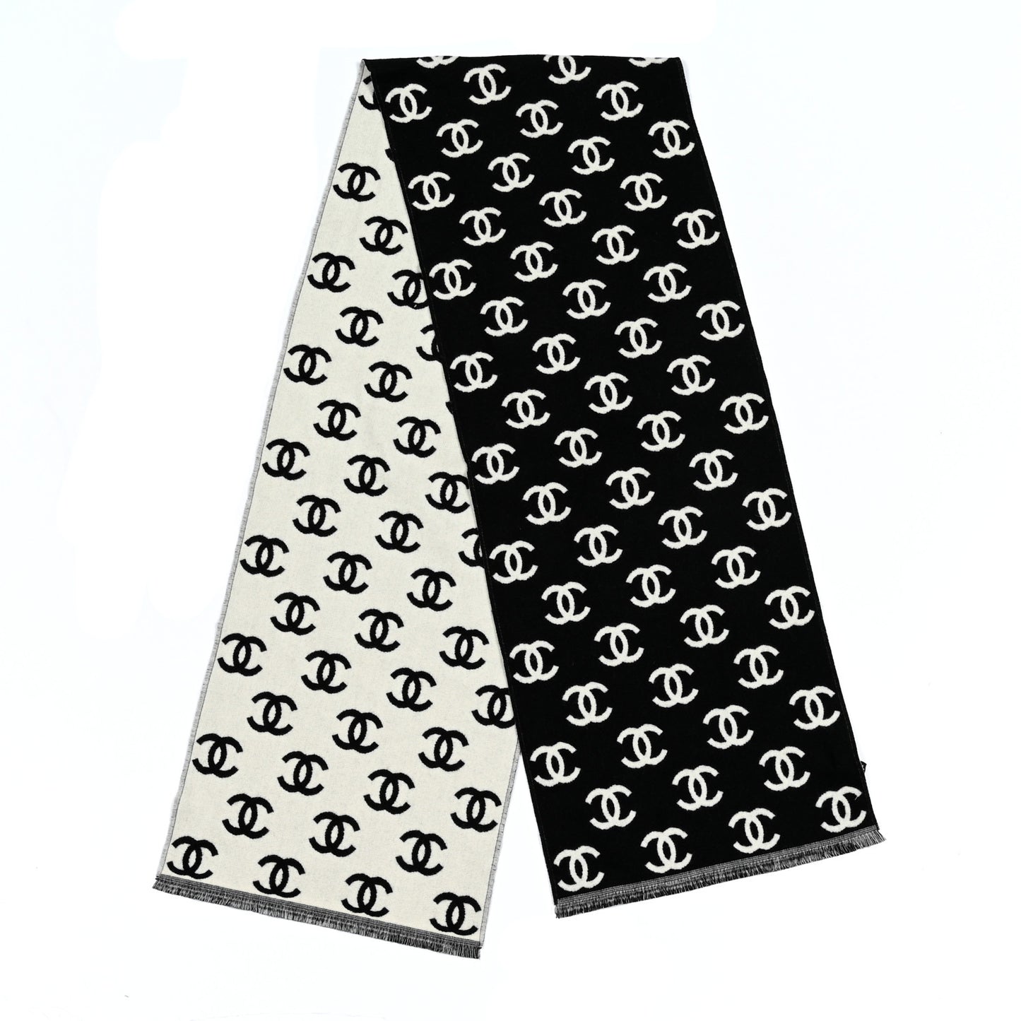 Wool Cashmere CC Scarf Black White