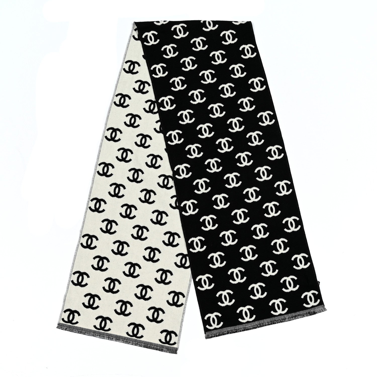 Chanel Wool Cashmere CC Scarf Black White 2 of 3