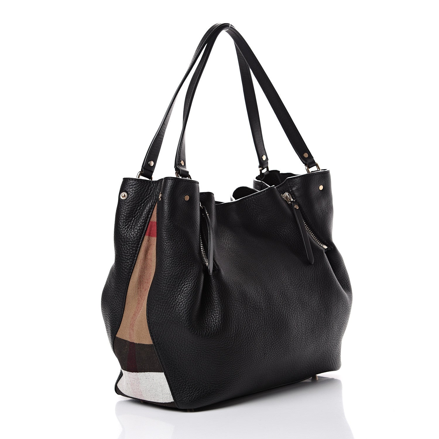 Burberry Grainy Calfskin House Check Medium Maidstone Black 2 of 12