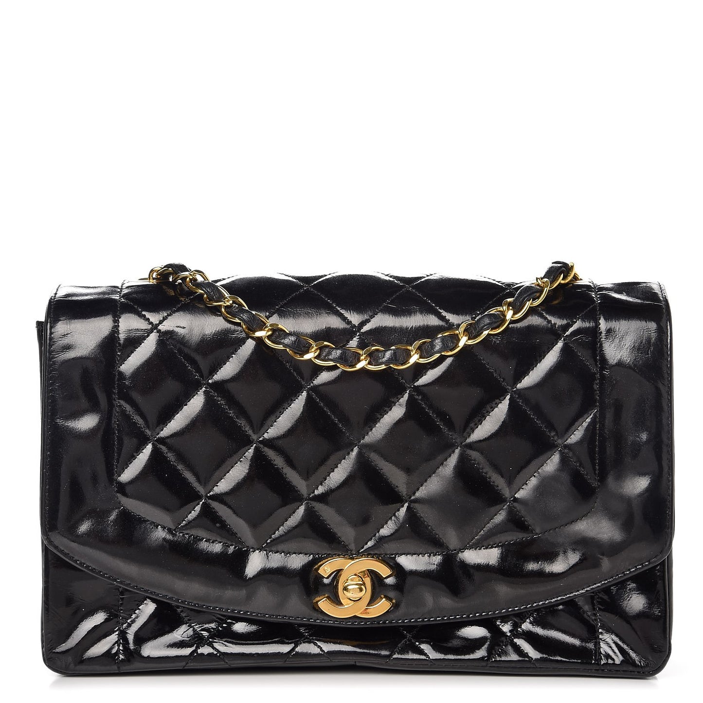 Patent Quilted Medium Single Flap Bag Black