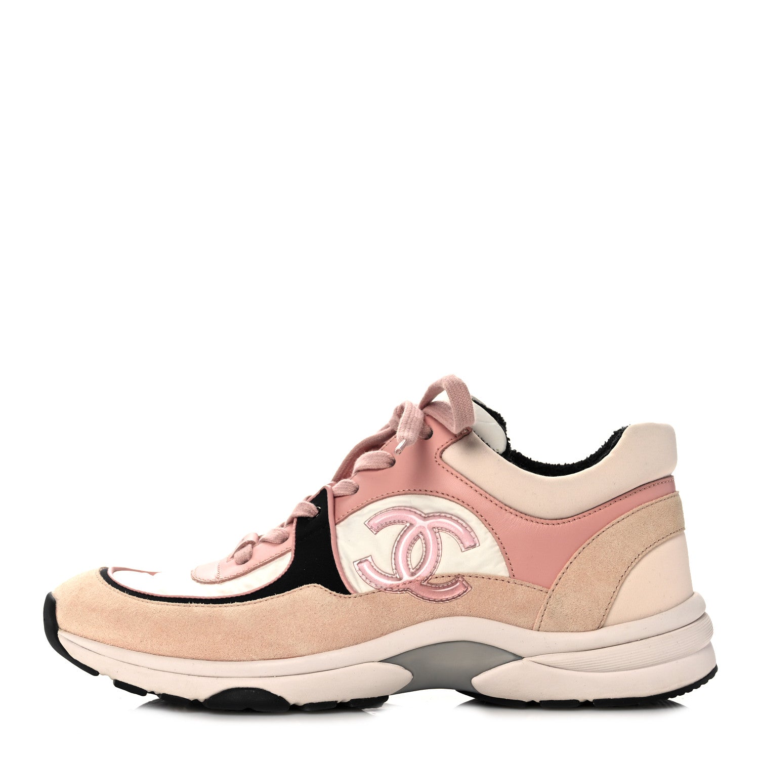 Chanel Nylon Lambskin Suede Calfskin CC Sneakers 40 Pink White Black 1 of 6