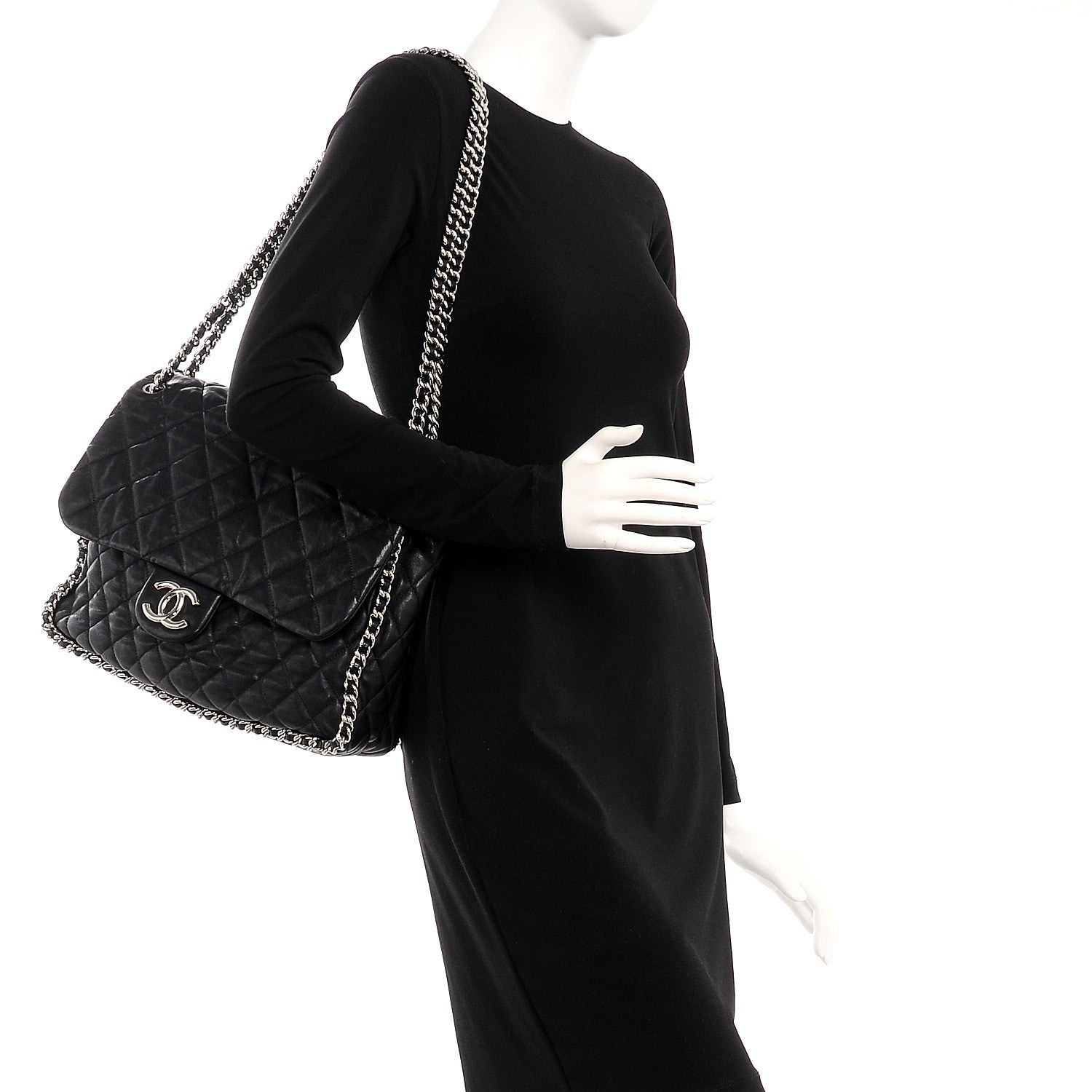 Chanel Washed Lambskin Quilted Maxi Chain Around Flap Black 2 of 8