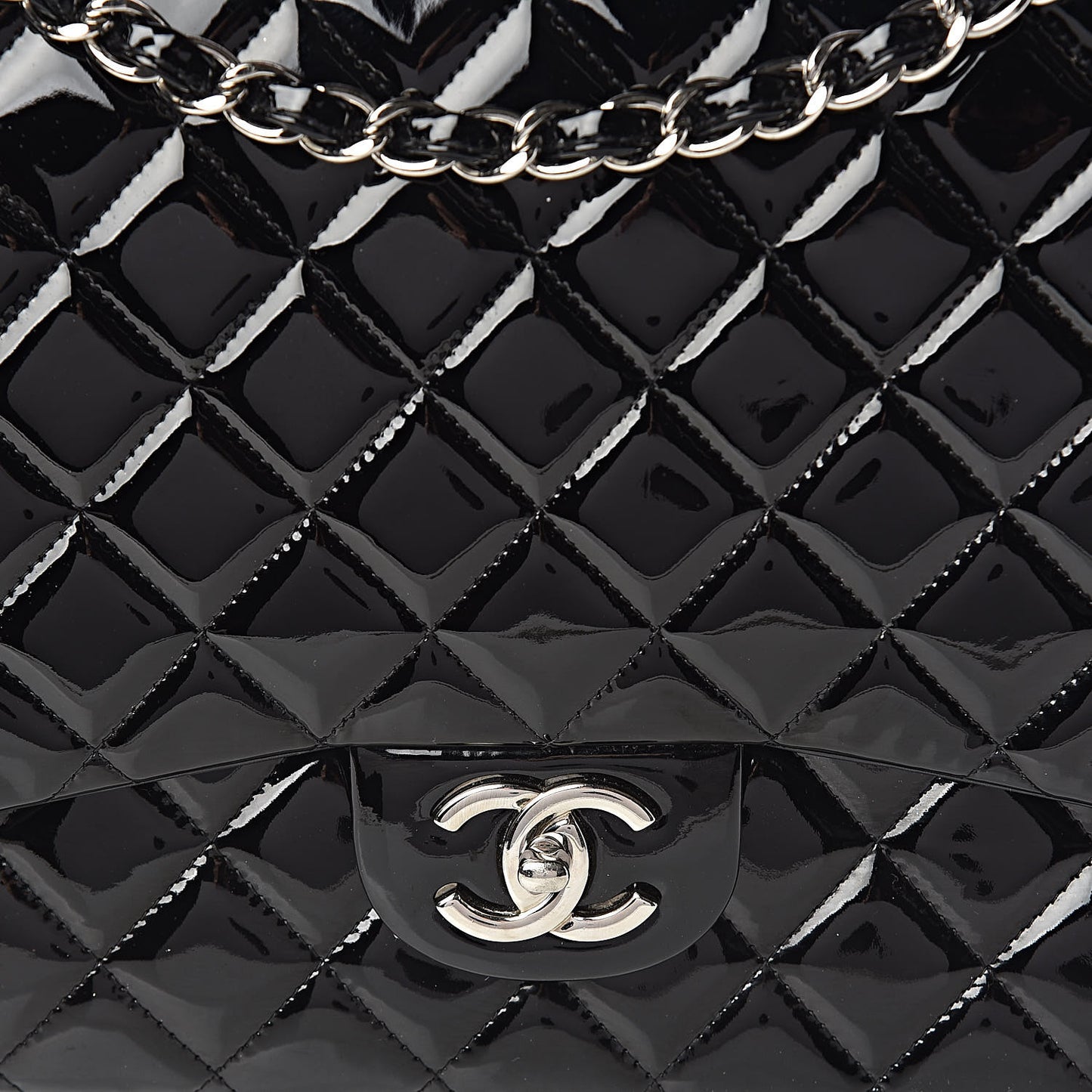 Patent Quilted Maxi Double Flap Black