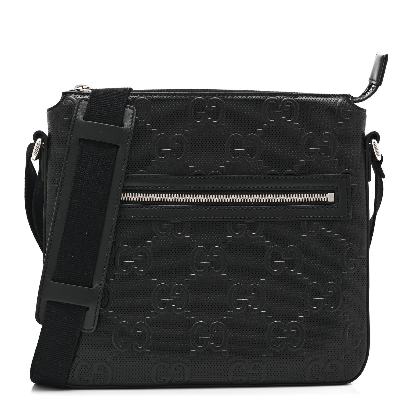 Calfskin GG Tennis Embossed Small Flat Messenger Bag Black