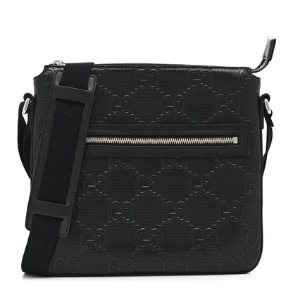 Gucci Calfskin GG Tennis Embossed Small Flat Messenger Bag Black 1 of 11