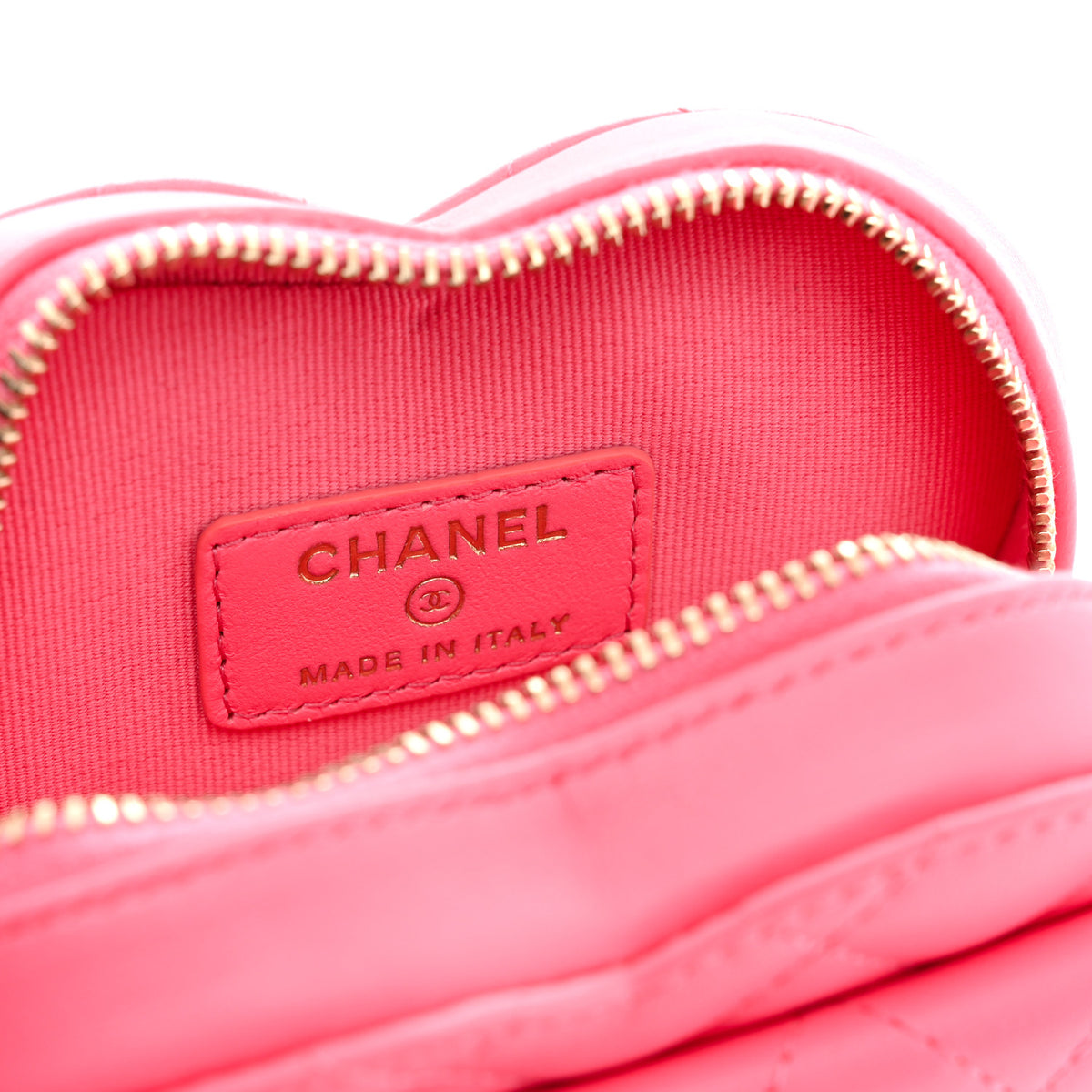 Lambskin Quilted CC In Love Heart Waist Belt Bag With Chain Pink