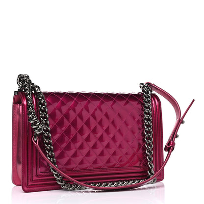 Chanel Metallic Patent Quilted New Medium Boy Flap Fuchsia 2 of 9