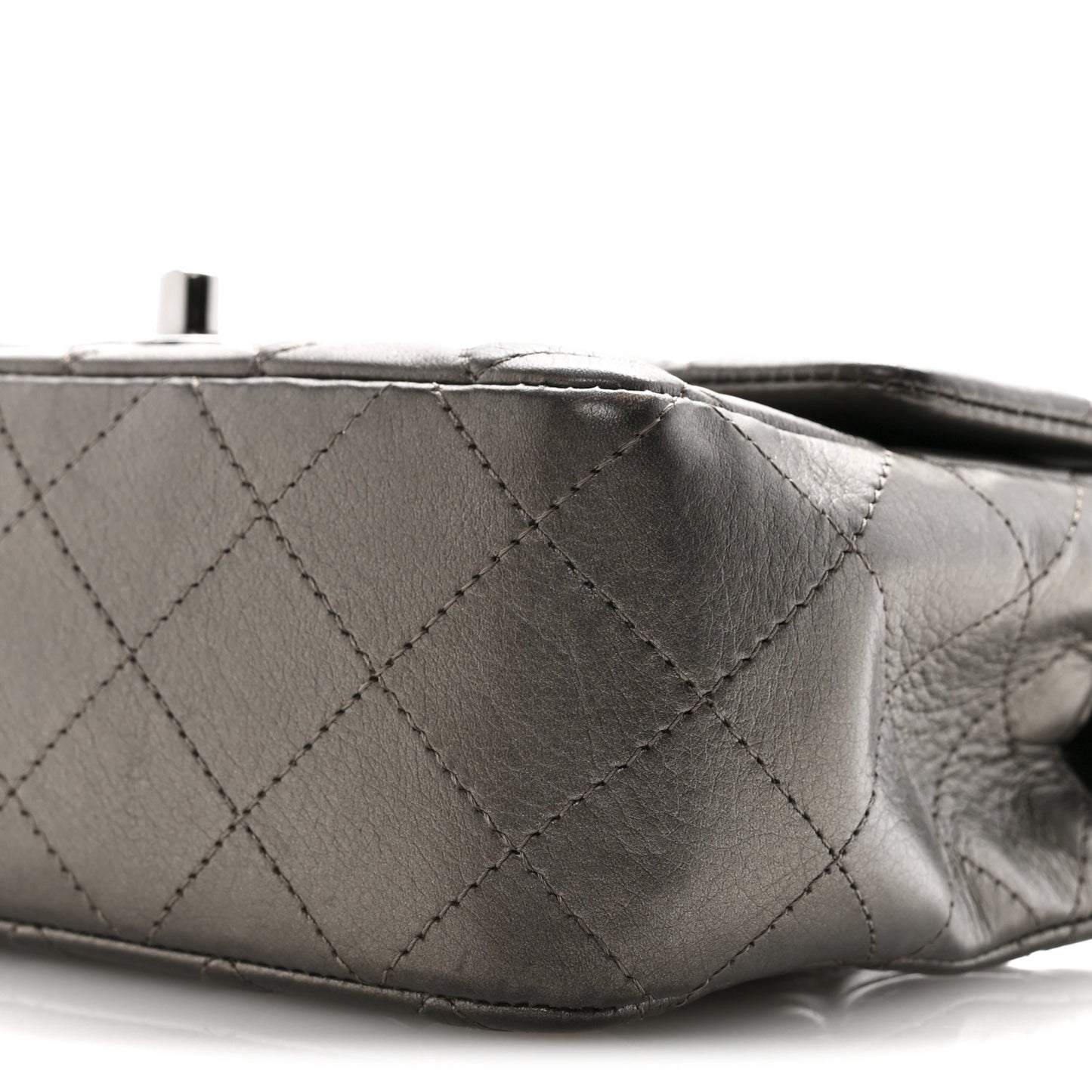 Metallic Lambskin Quilted Mini Rectangular Flap Ruthenium