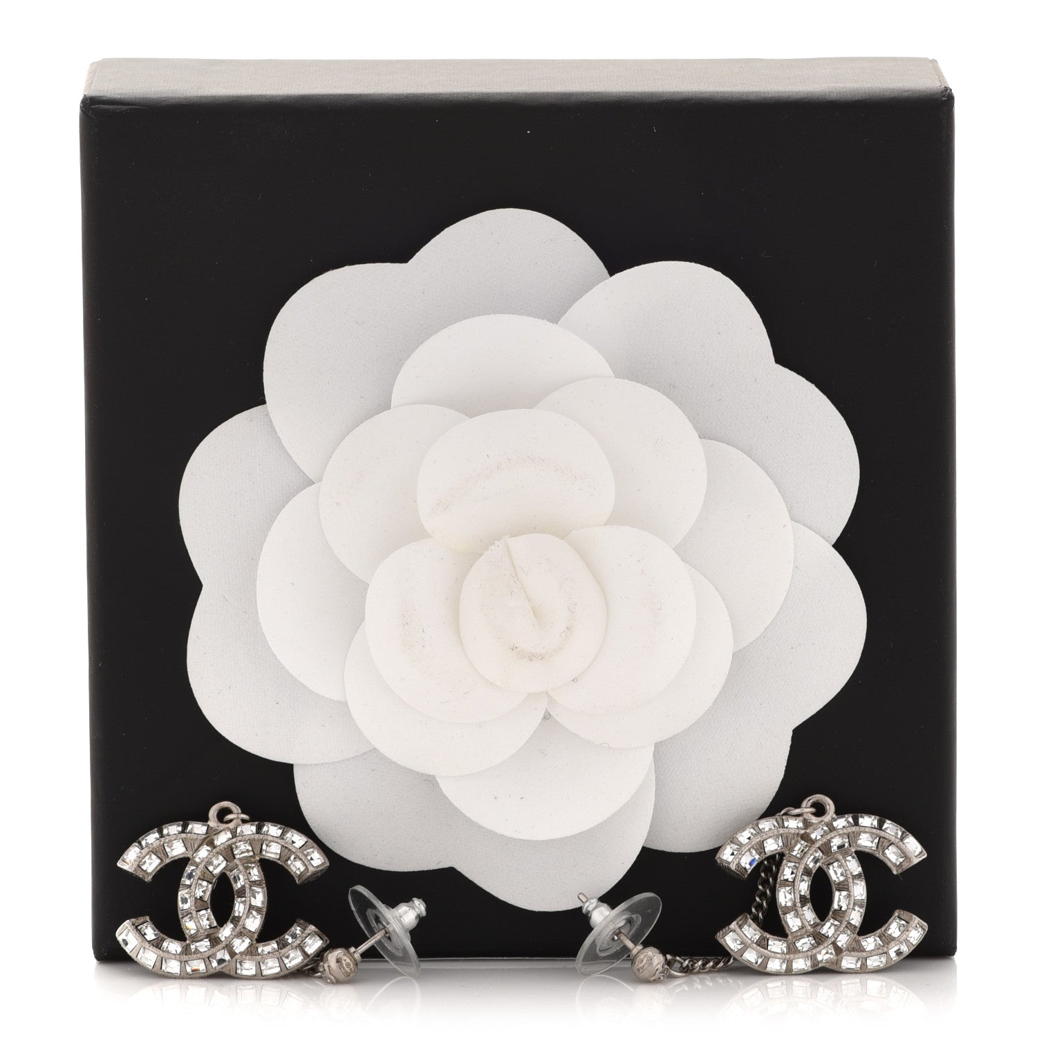 Chanel Baguette Crystal CC Drop Earrings Silver 5 of 5