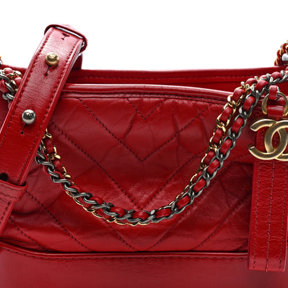 Chanel Aged Calfskin Chevron Quilted Small Gabrielle Hobo Red 7 of 9