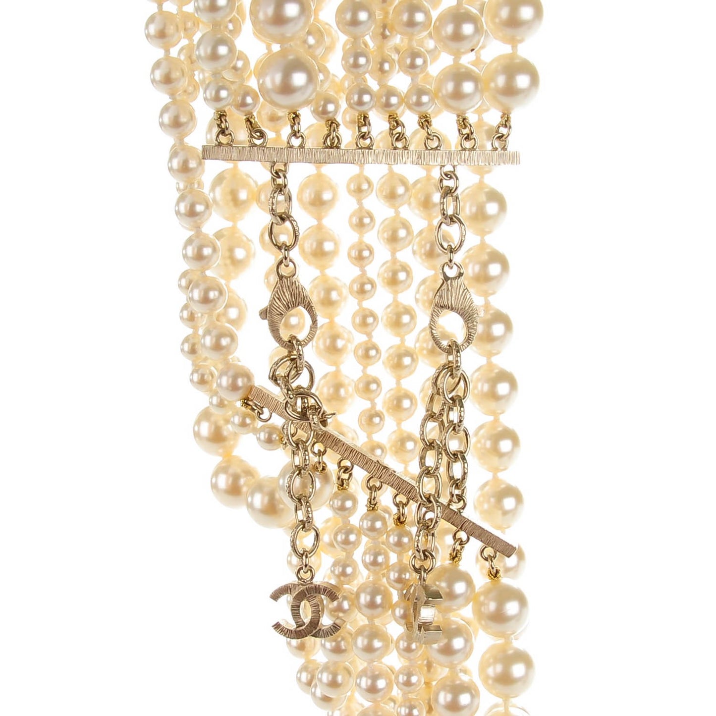 Pearl Multi Strand CC Necklace Gold
