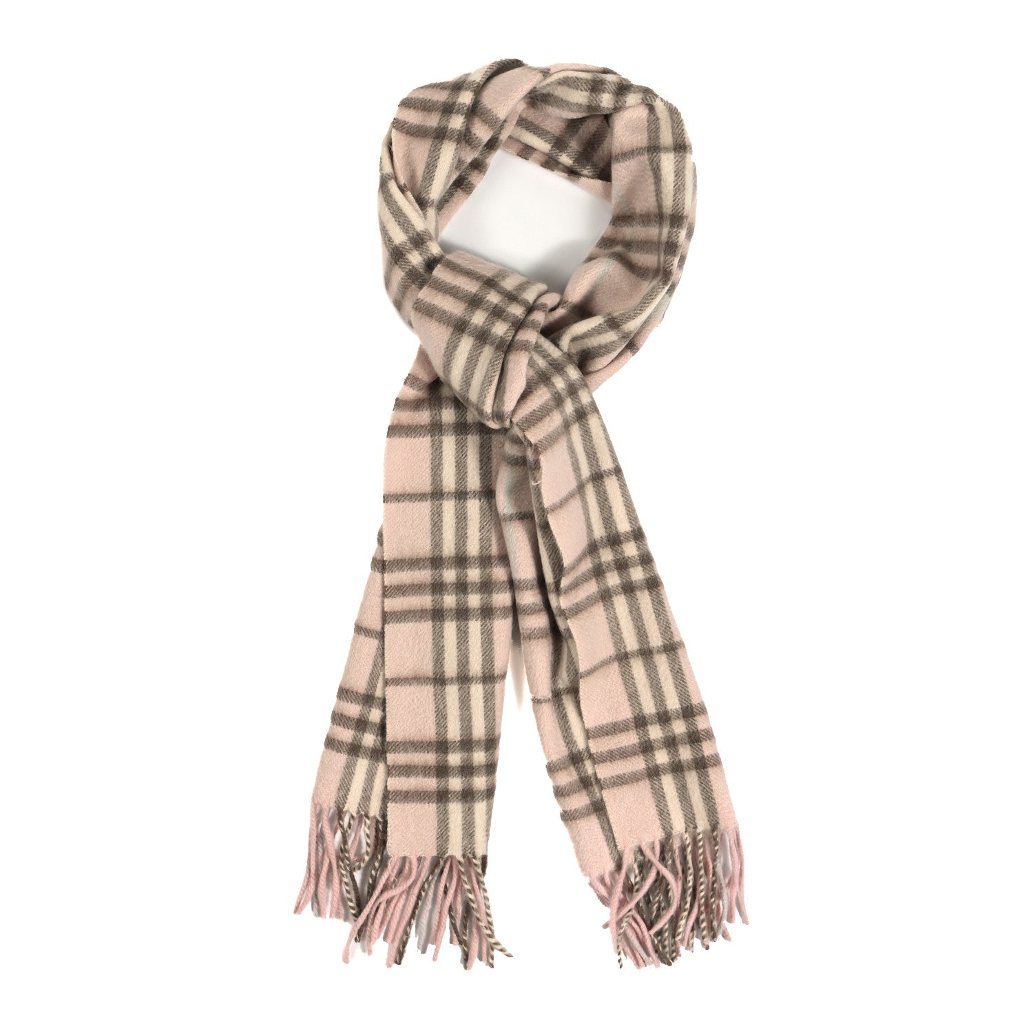 Burberry Cashmere Check Fringe Scarf Pink 1 of 4