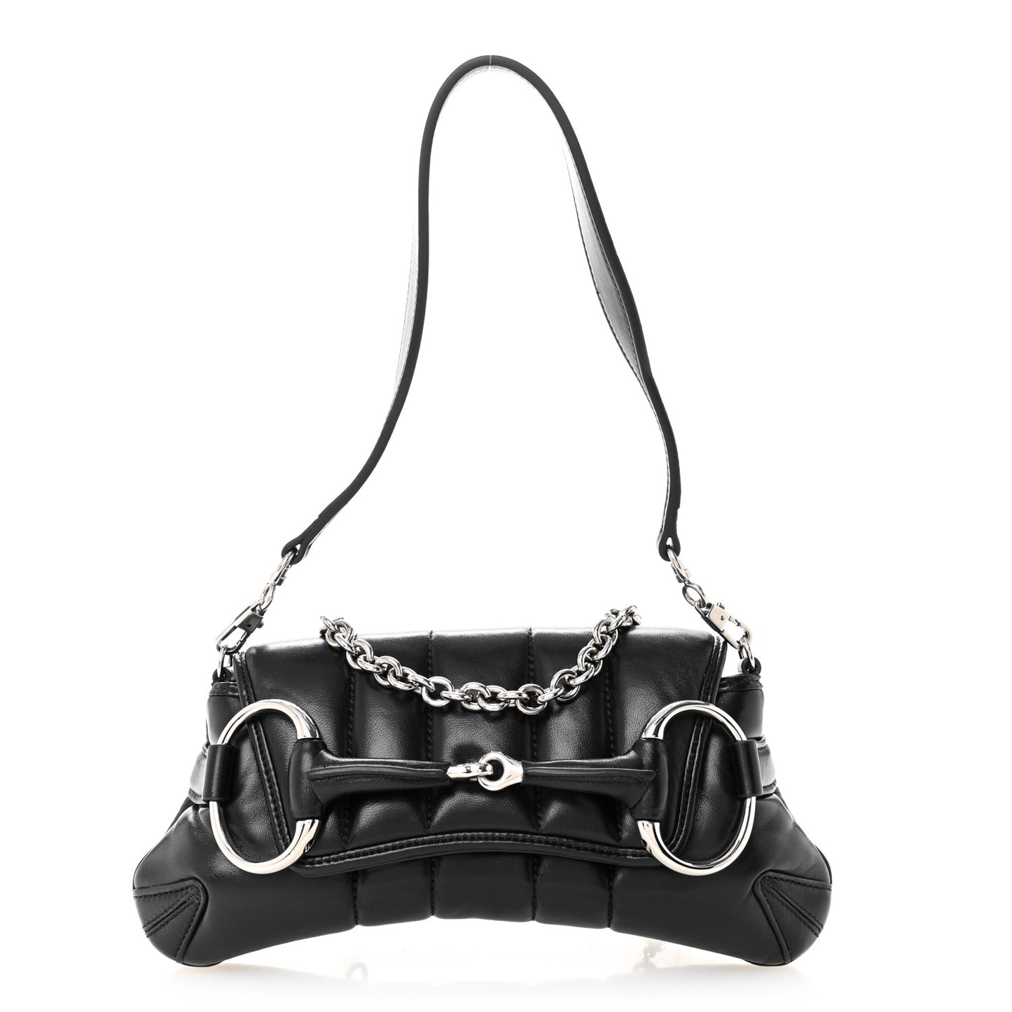 Nappa Vertical Matelasse Small Maxi Horsebit Chain Shoulder Bag Black