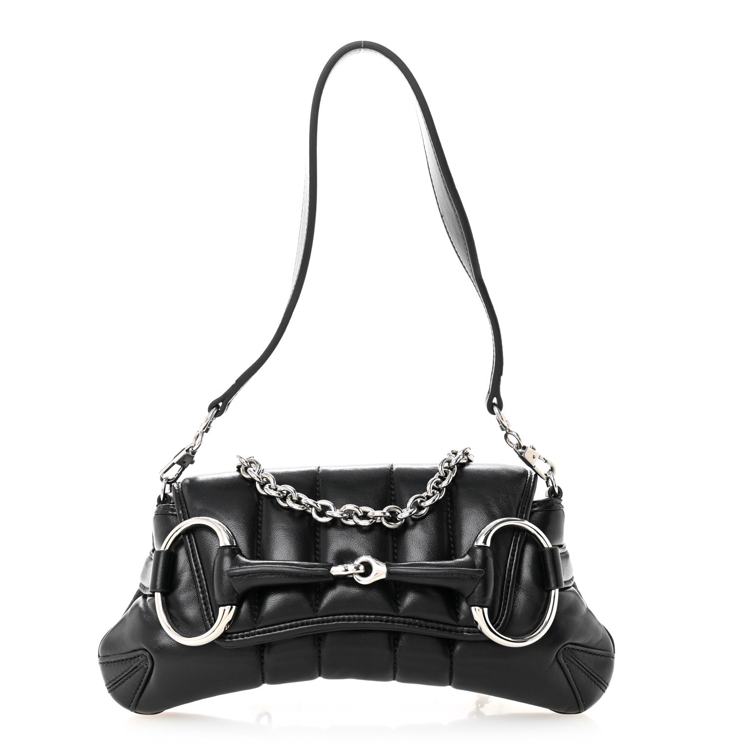 Gucci Nappa Vertical Matelasse Small Maxi Horsebit Chain Shoulder Bag Black 1 of 11