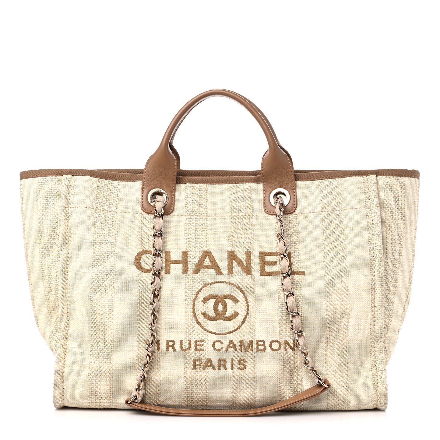 Mixed Fibers Striped Medium Deauville Tote Beige