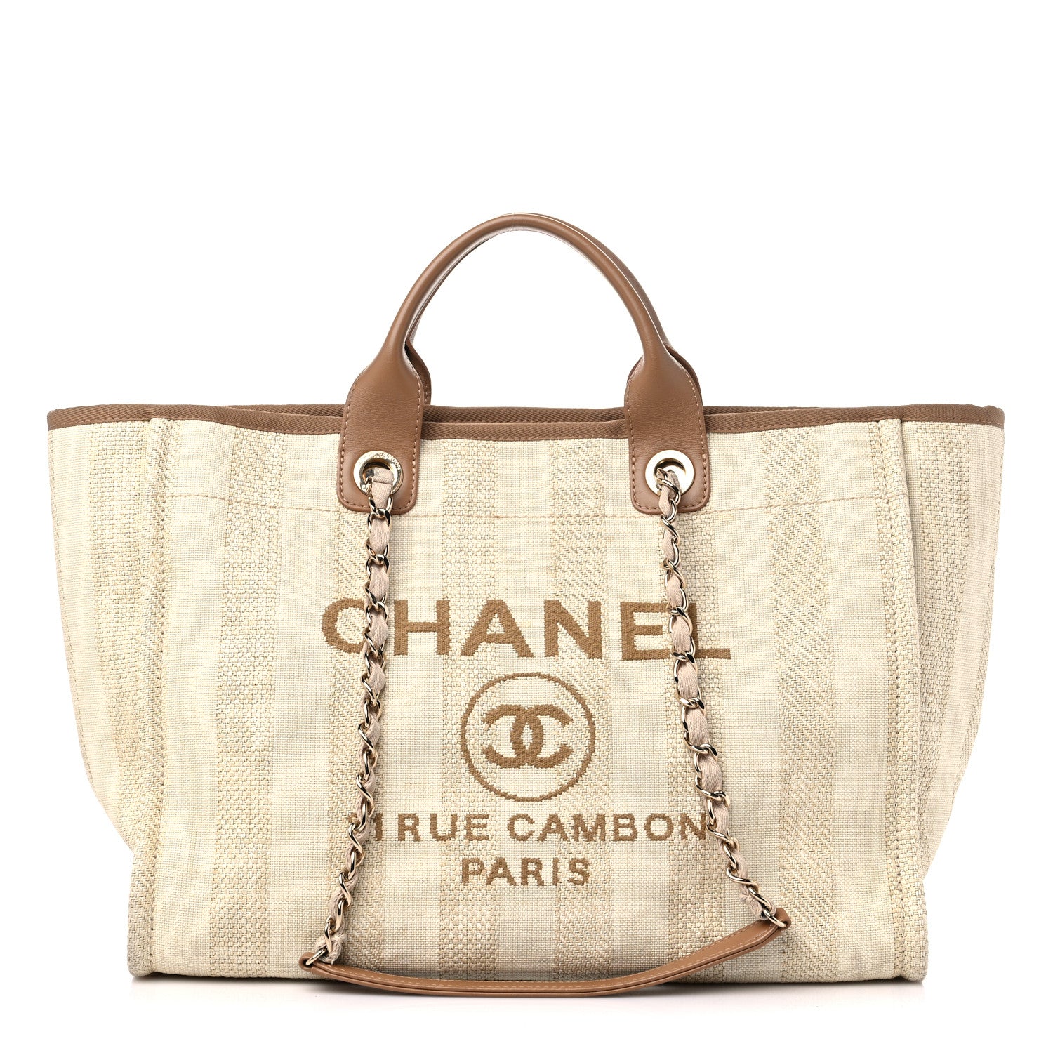 Chanel Mixed Fibers Striped Medium Deauville Tote Beige 1 of 16