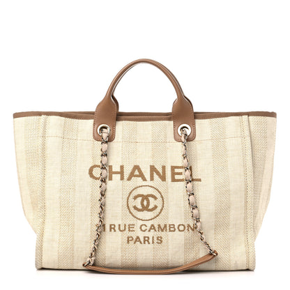 Chanel Mixed Fibers Striped Medium Deauville Tote Beige 1 of 16