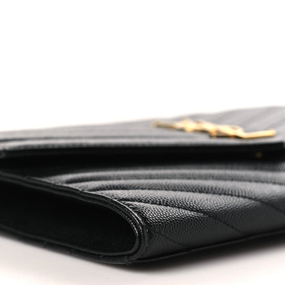 Saint Laurent Grain De Poudre Matelasse Chevron Monogram Envelope Clutch Black 8 of 10