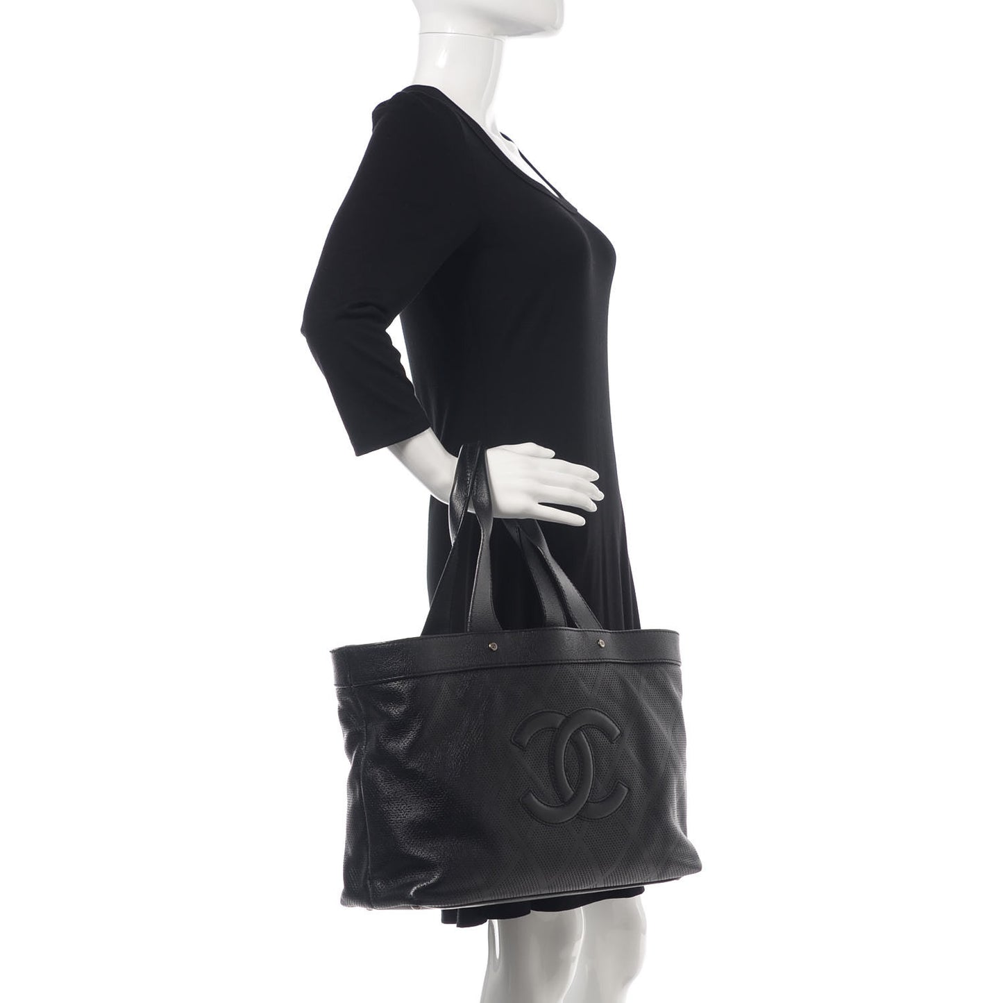 Goatskin Perforated Large CC Tote Black