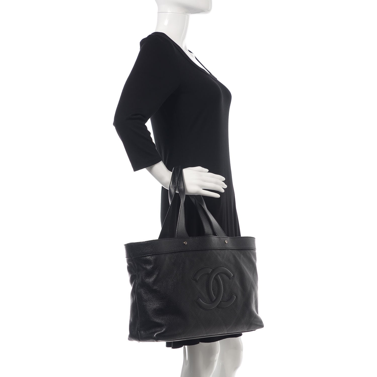 Chanel Goatskin Perforated Large CC Tote Black 2 of 11