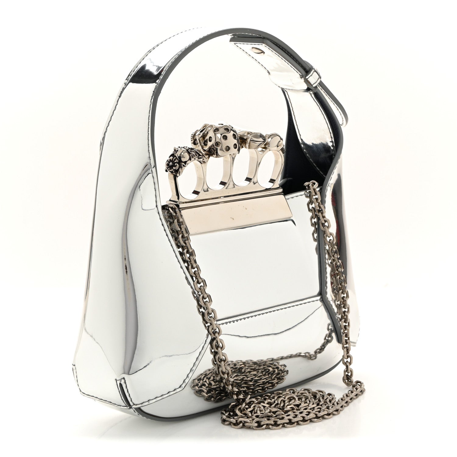 Alexander McQueen Metallic Jeweled Mini Hobo Bag Silver 3 of 11
