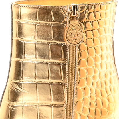 Chanel Calfskin Crocodile Embossed Cap Toe Ankle Boots 40 Gold 12 of 12