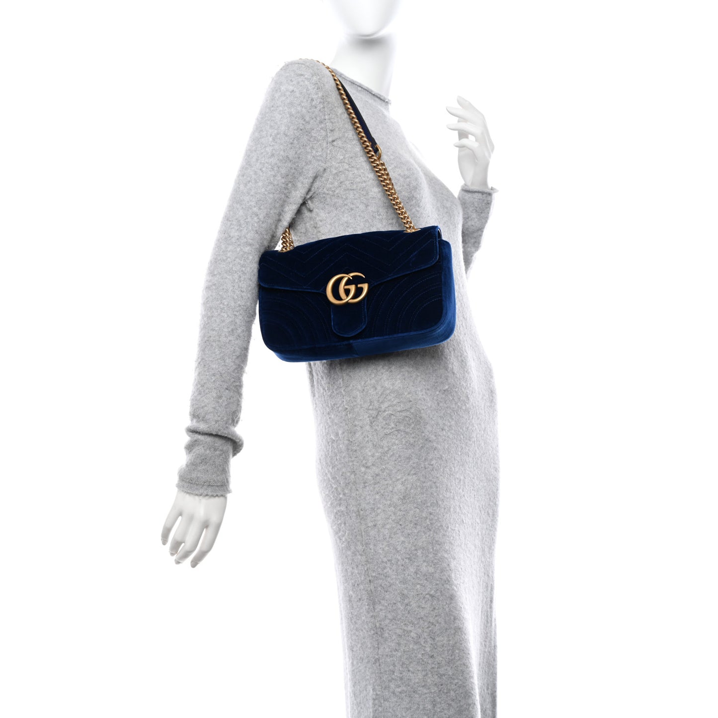 Velvet Matelasse Small GG Marmont Shoulder Bag Cobalt Blue