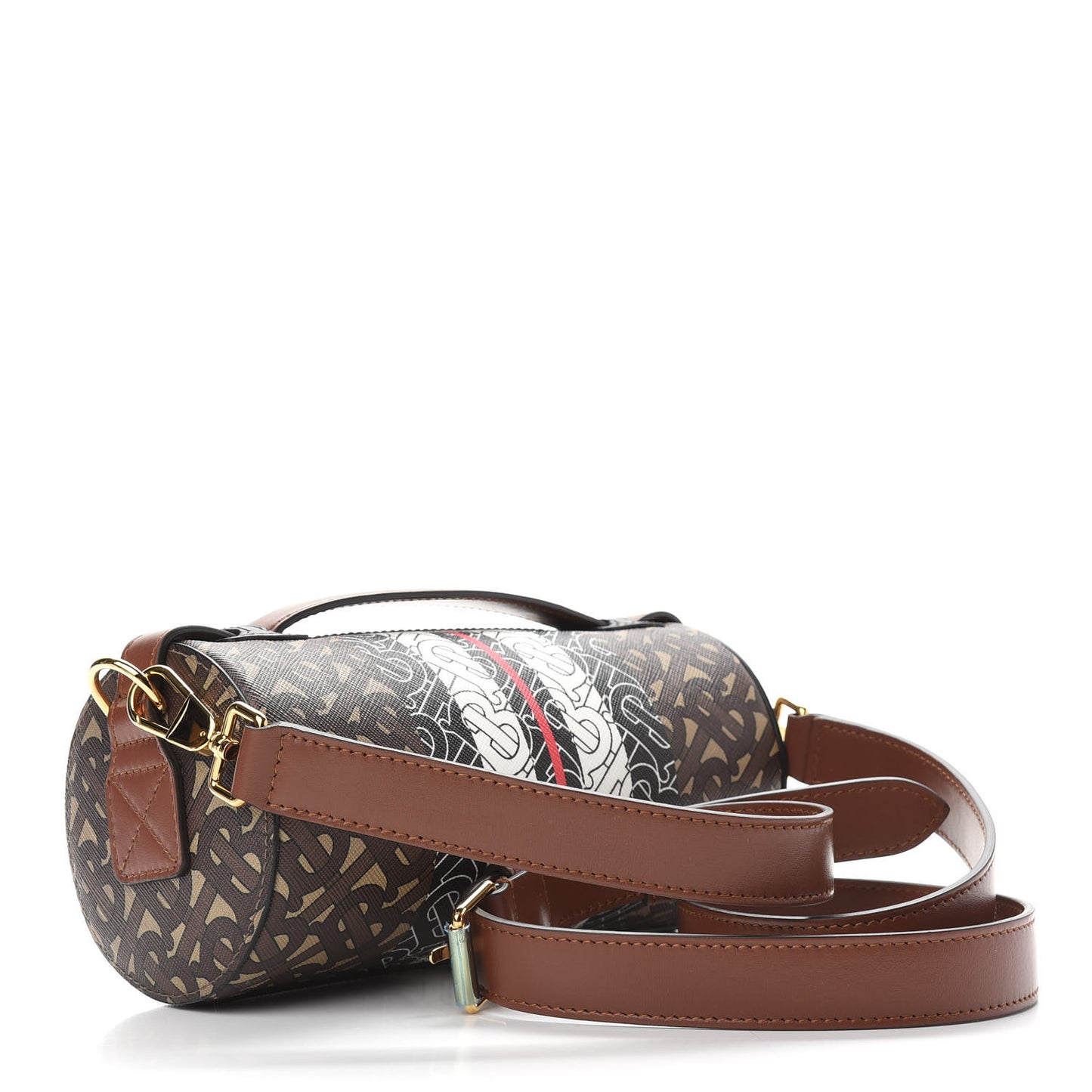 E-Canvas Monogram Stripe The Barrel Bag Bridle Brown