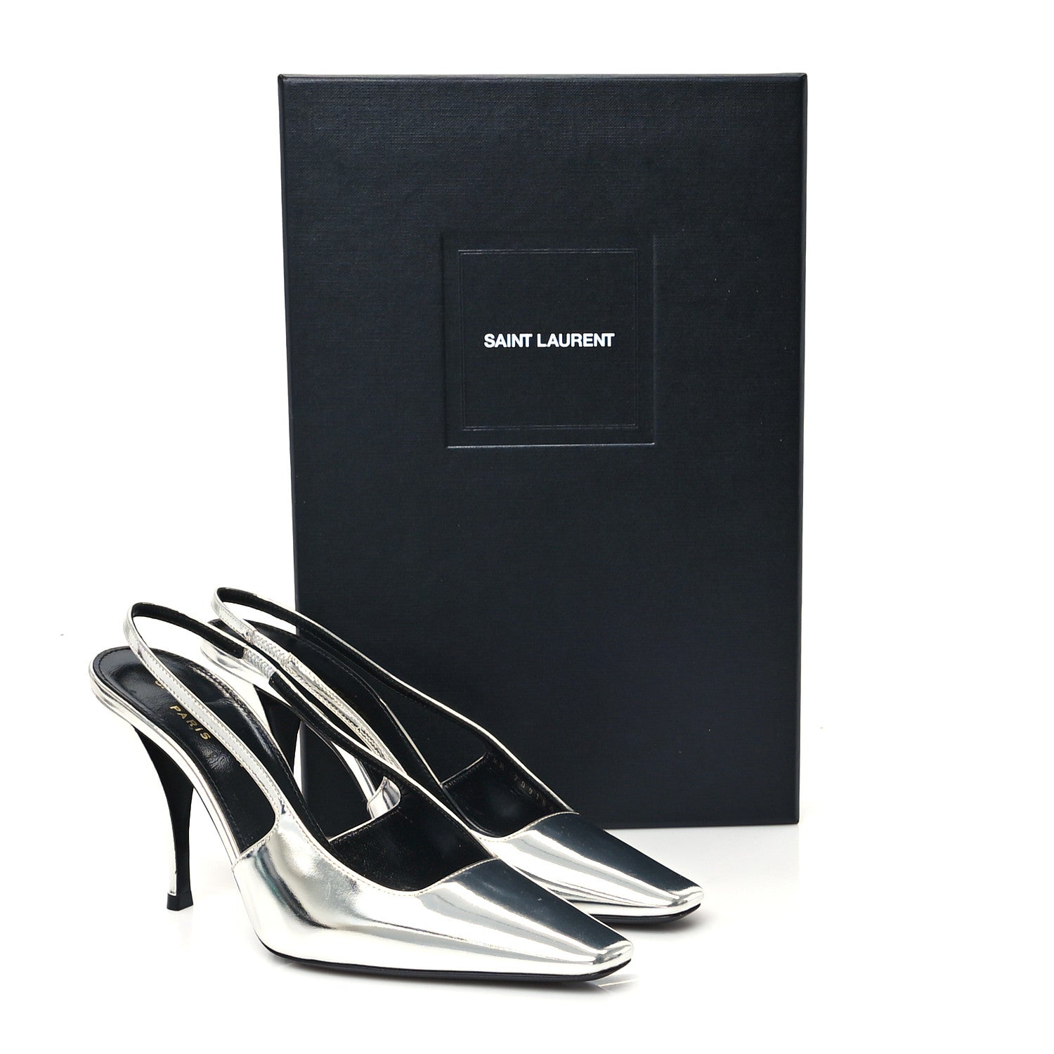 Saint Laurent Patent Tom 90 Dream Slingback Pumps 36 Argento 10 of 10