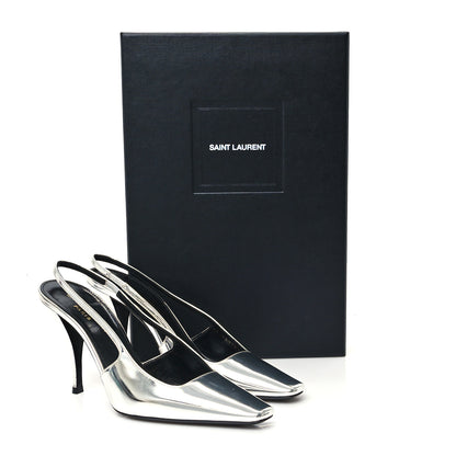 Saint Laurent Patent Tom 90 Dream Slingback Pumps 36 Argento 10 of 10