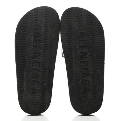 Balenciaga Nappa Political Campaign Logo Womens Pool Slide Sandals 36 Black White Vermillon 5 of 7