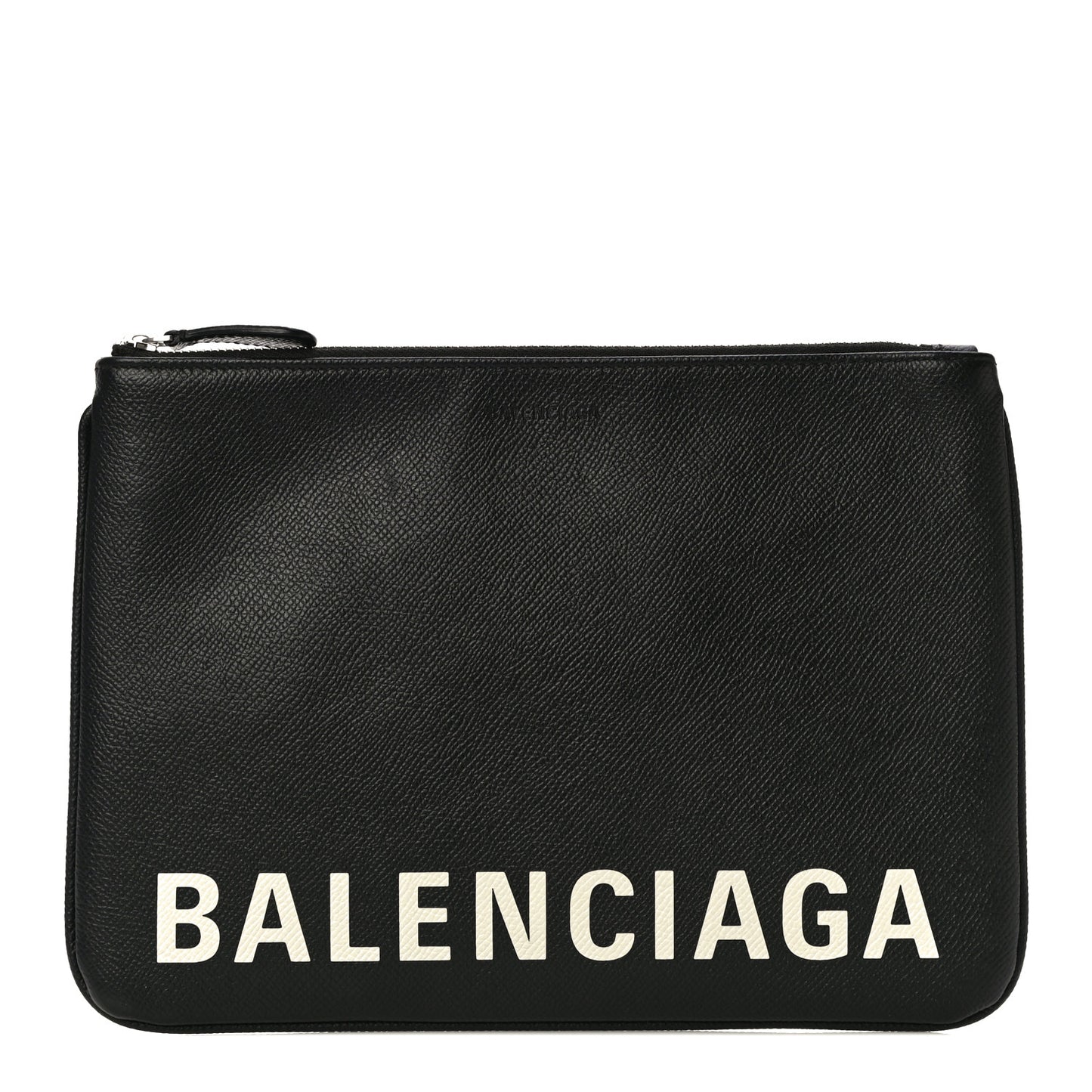 Calfskin Ville Logo Zip Pouch Black