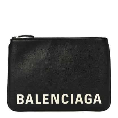 Balenciaga Calfskin Ville Logo Zip Pouch Black 1 of 9